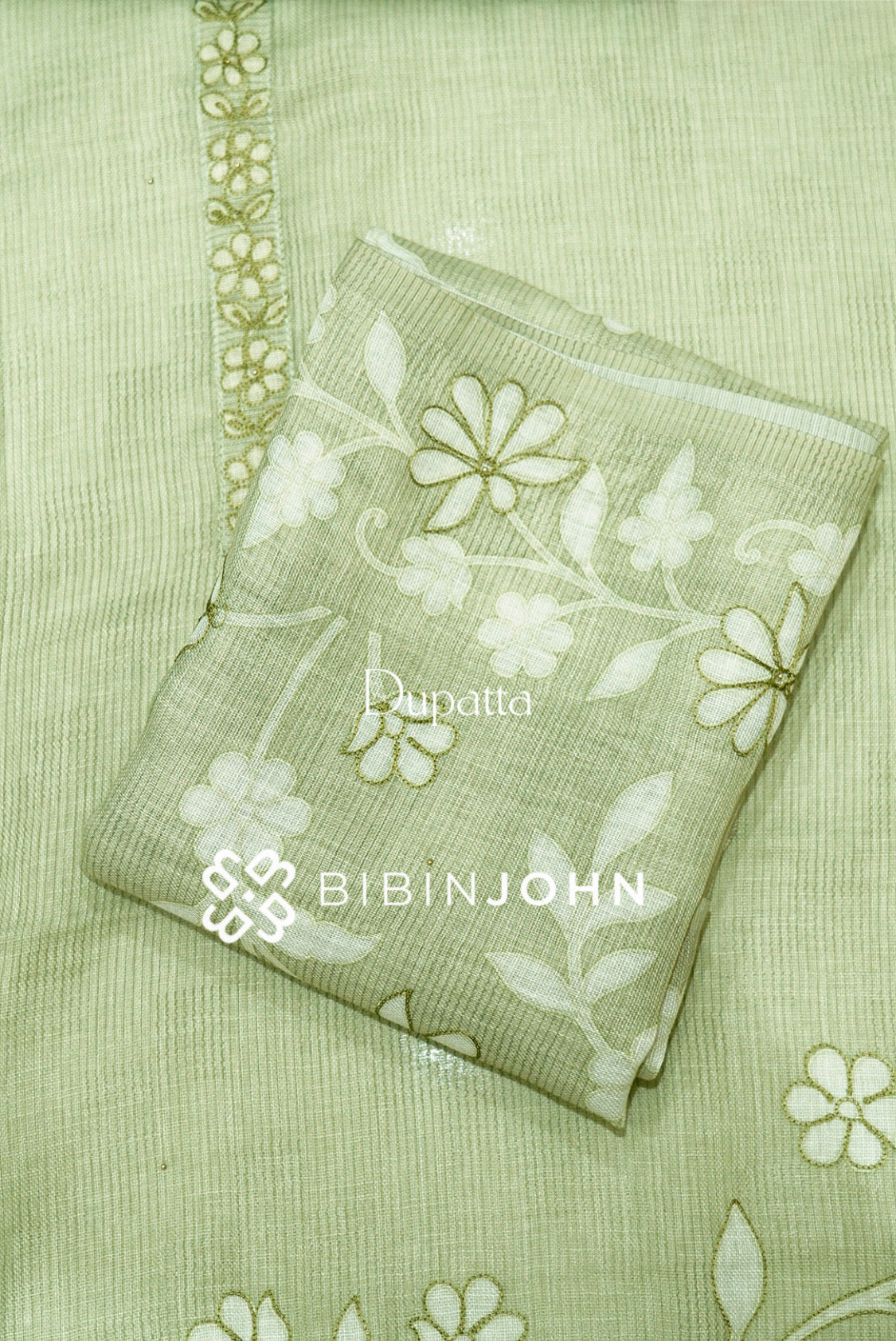 Art Linen Embroidery Unstitched Salwar Suit Material  Pastel Sage Green dupatta