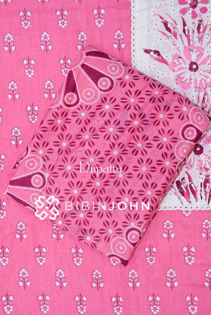 Cotton Unstitched Salwar Suit Material Pink BJ1523