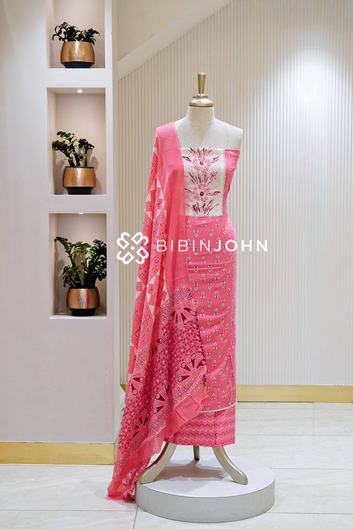 Cotton Unstitched Salwar Suit Material Pink BJ1523