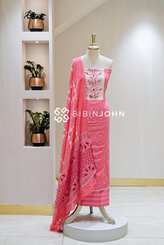 Cotton Unstitched Salwar Suit Material Pink BJ1523