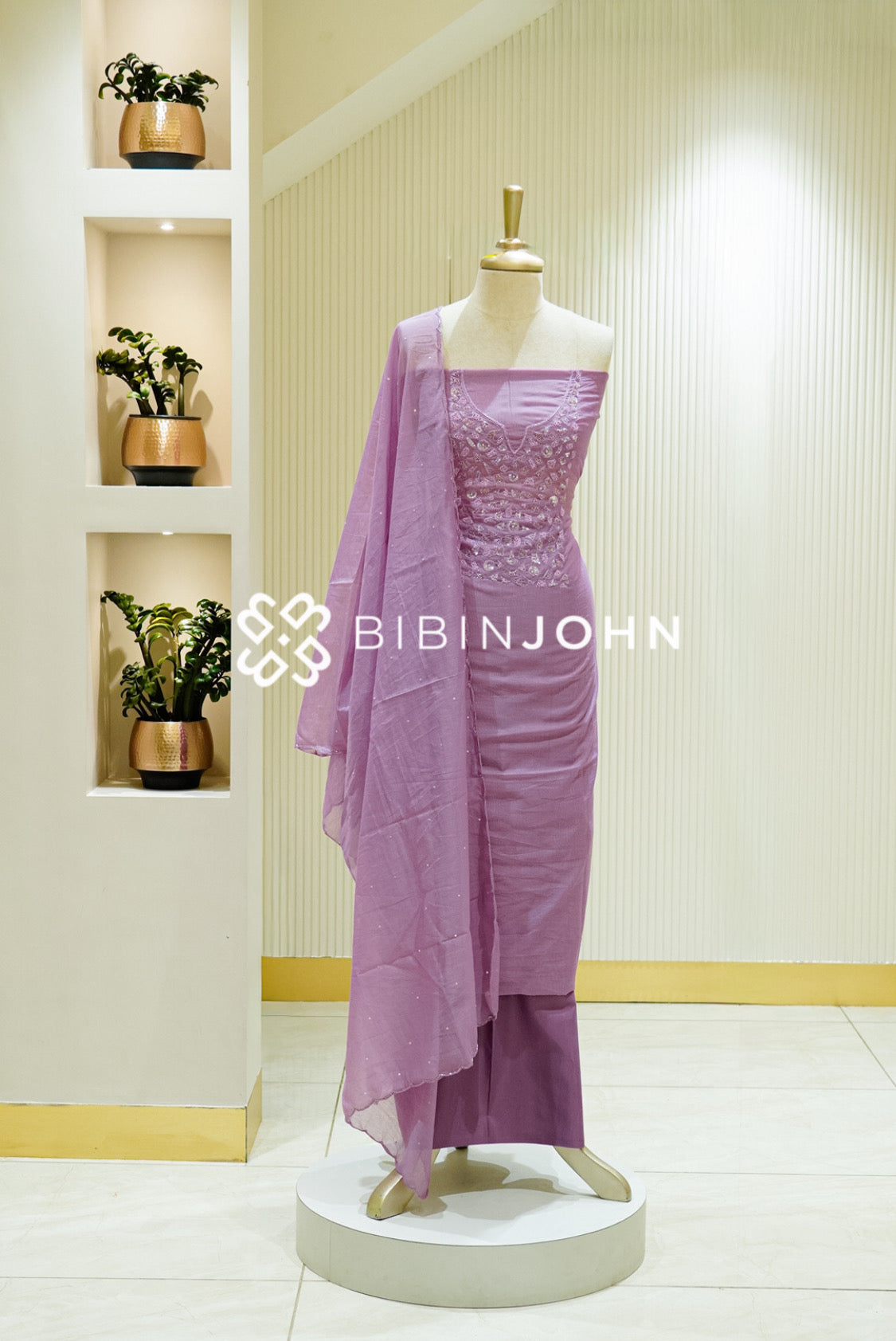 Chanderi Embroidery Unstitched Salwar Suit Material Mauve-Lilac BJ1208
