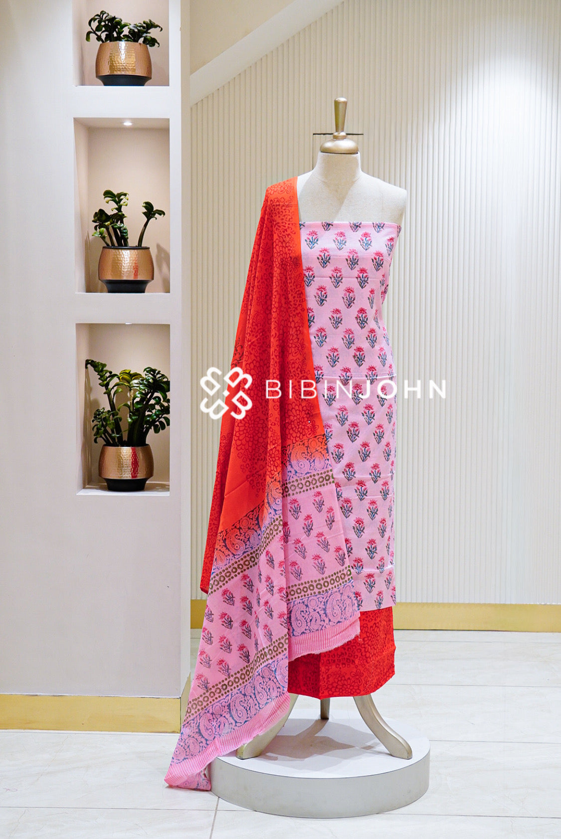 Printed Cotton Unstitched Salwar Suit Material Pink