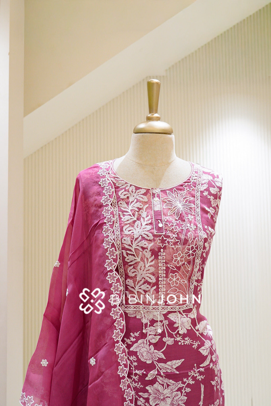 Semi Stitched Silk Salwar Suit Material Rose Pink  CLOSE VIEW
