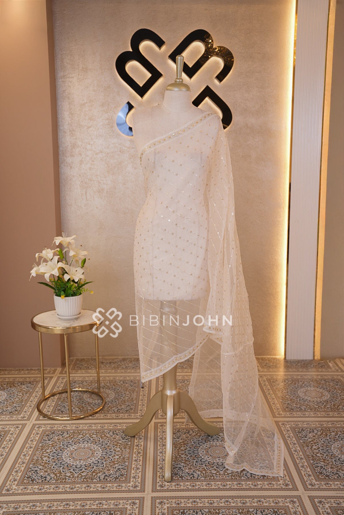 Organza Embroidery Dupatta For Women White
