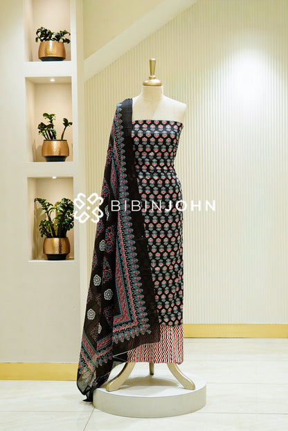 Printed Cotton Unstitched Salwar Suit Material Black 