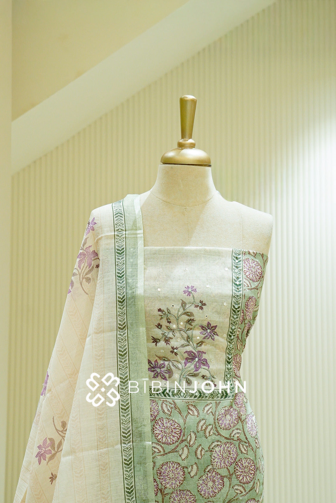 Art Linen Embroidery Unstitched Salwar Suit Material Sage Green  CLOSE VIEW