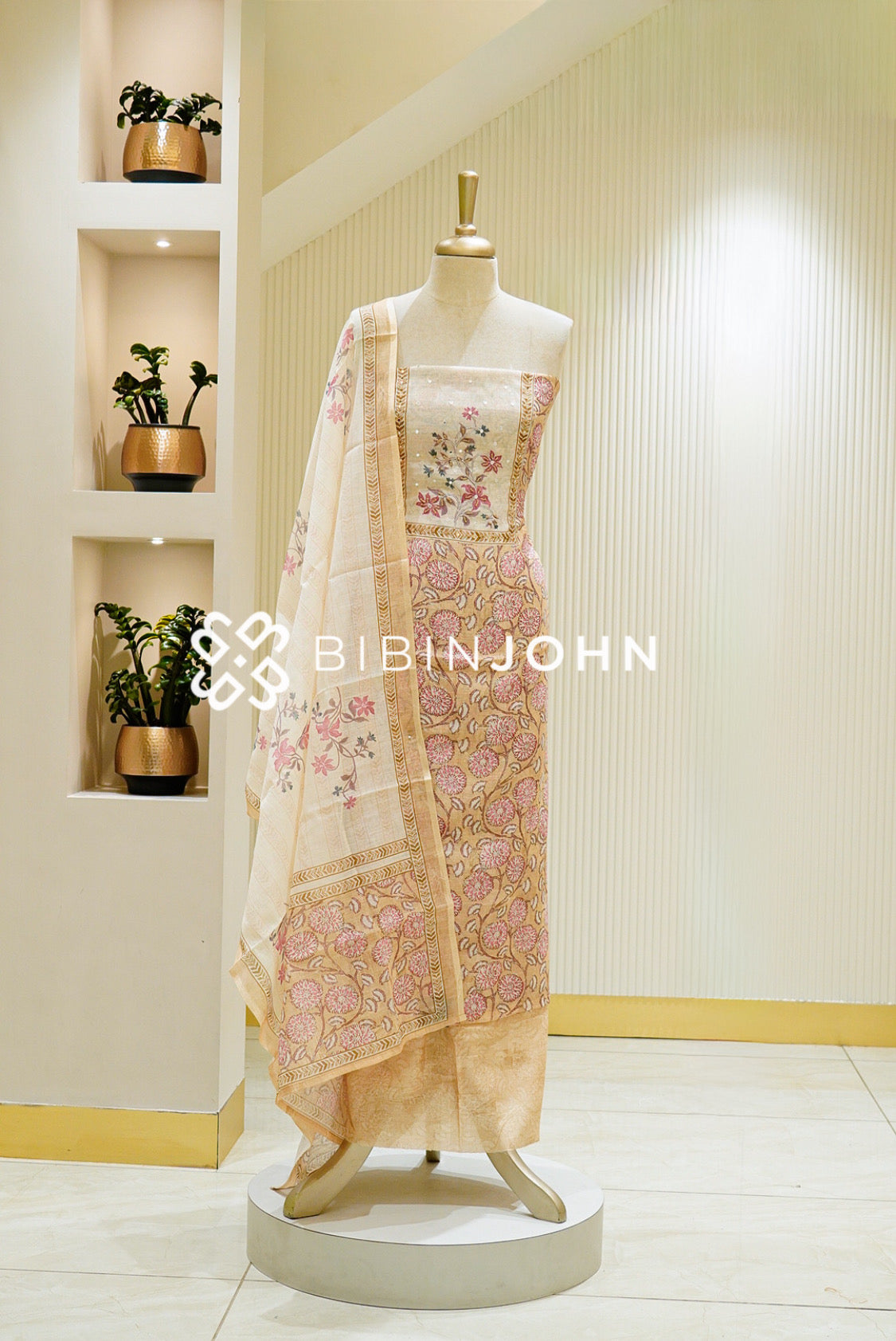 Linen Embroidery Unstitched Salwar Suit Material Ivory