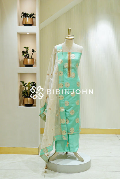 Chanderi Unstitched Salwar Suit Material Mint Green
