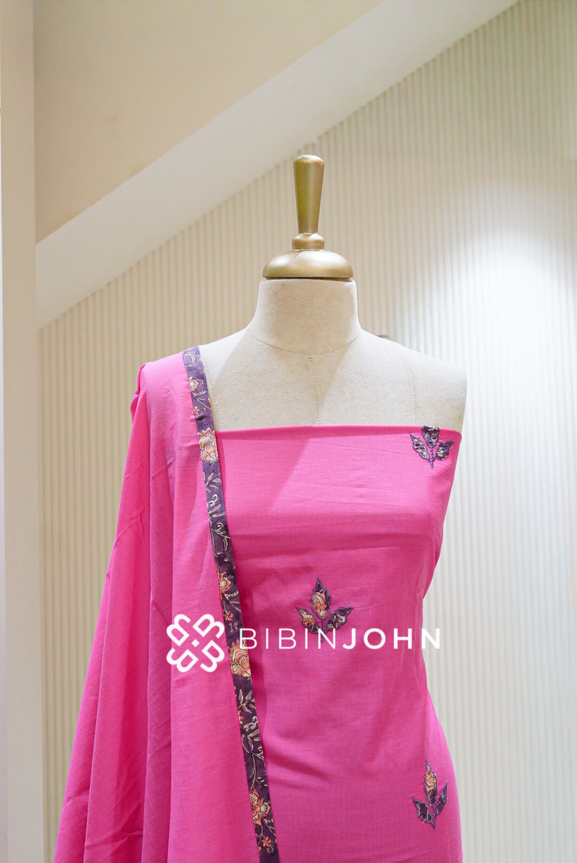 Chanderi Embroidery Unstitched Salwar Suit Material Rani Pink  CLOSE VIEW
