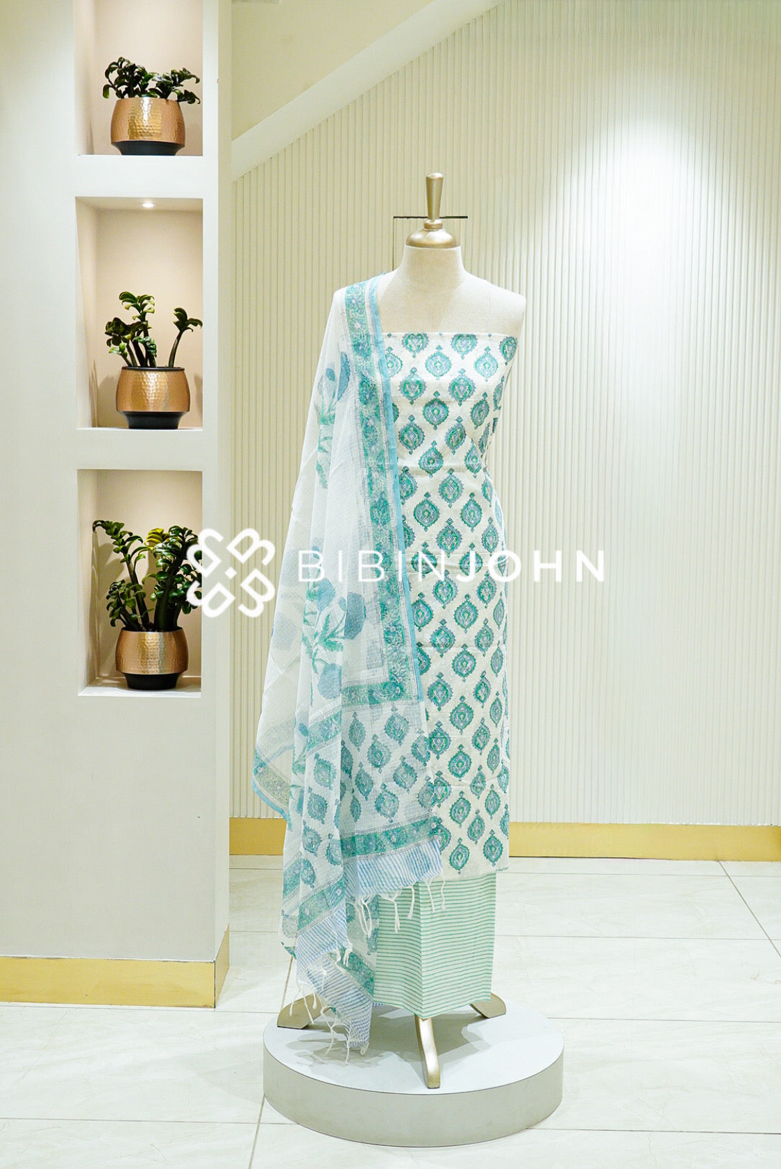 Printed Cotton Unstitched Salwar Suit Material Off-White 