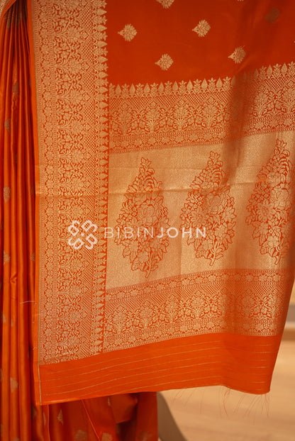 Silk Brocade Saree For Women Burnt Orange PALLU