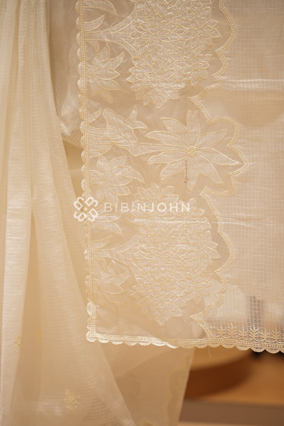 Cotta Embroidery Saree For Women Ivory Cream  PALLU