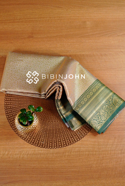 Semi Tissue Silk Saree For Women Antique Gold and Bottle Green