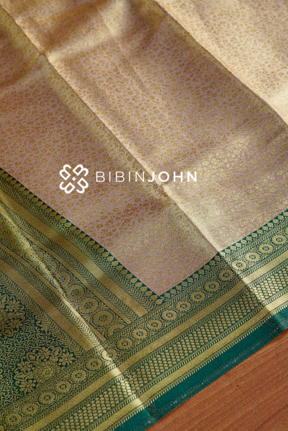 Semi Tissue Silk Saree For Women Antique Gold and Bottle Green pallu