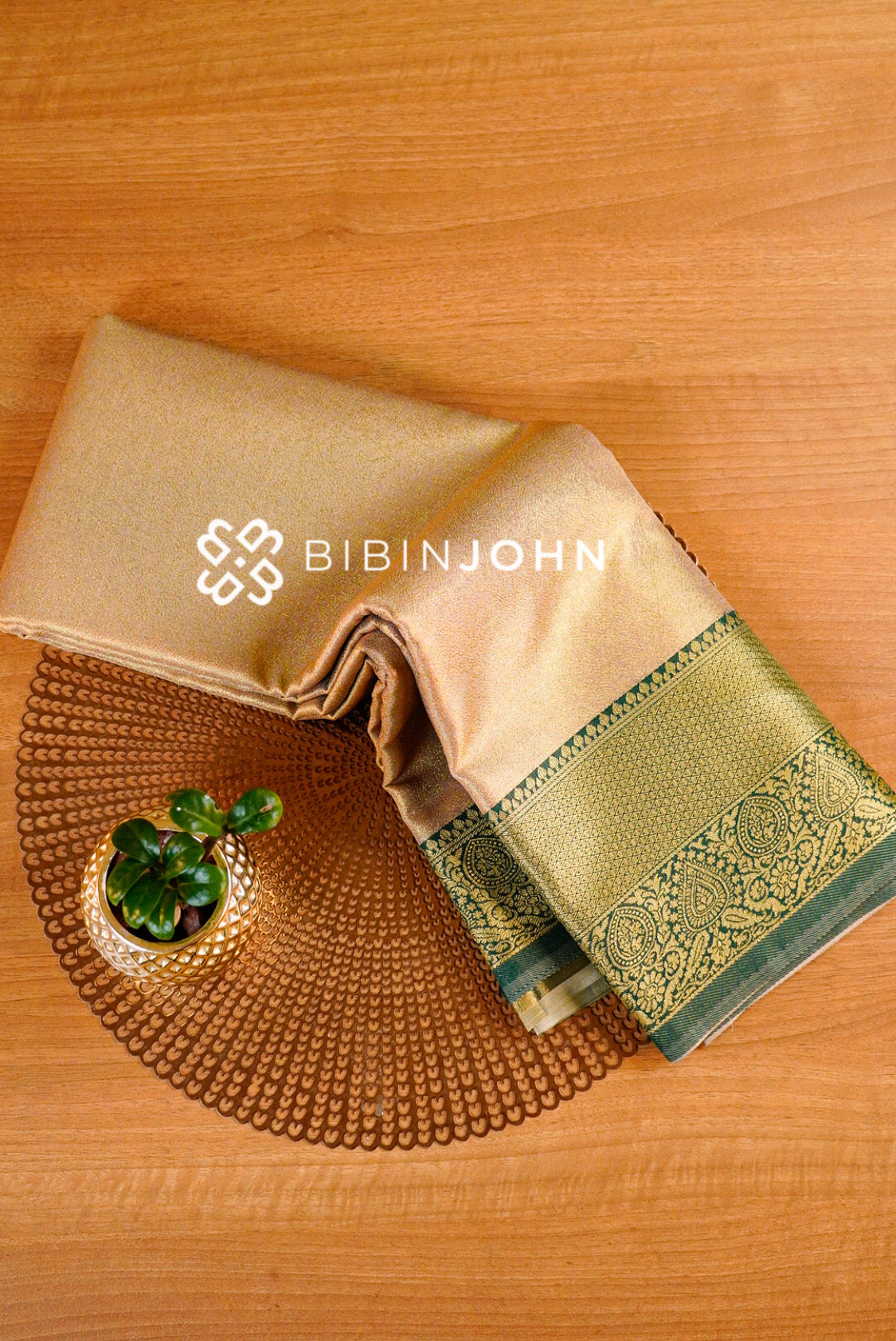 Semi Tissue Silk Saree For Women Champagne with Deep Bottle Green 