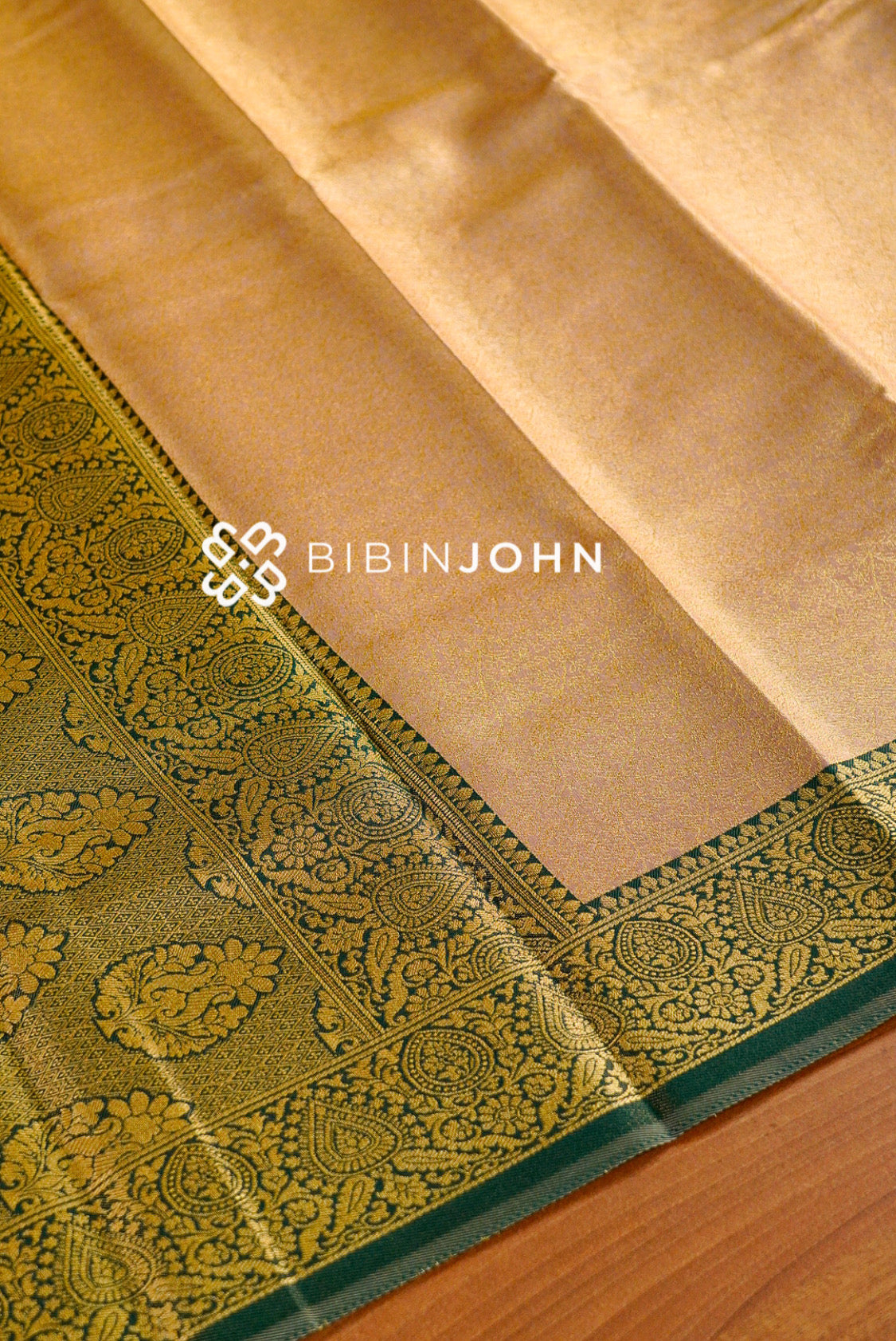 Semi Tissue Silk Saree For Women Champagne with Deep Bottle Green  PALLU