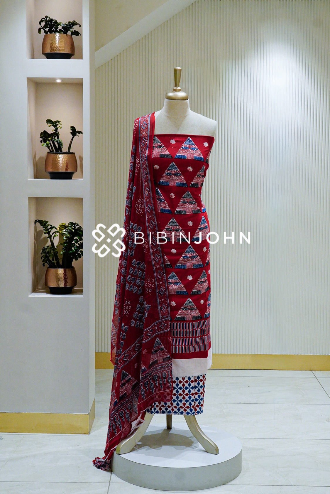 Printed Cotton Unstitched Salwar Suit Material Red BJ1326
