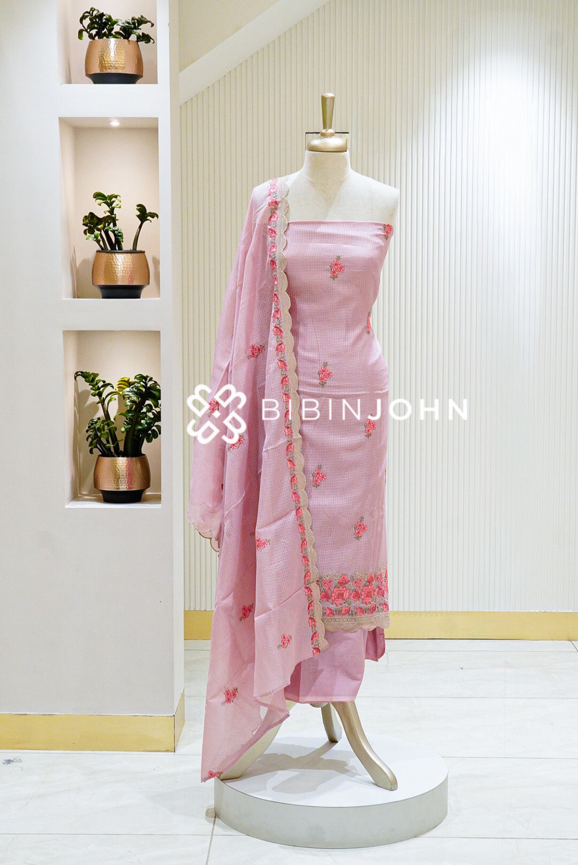 Cotta Embroidery Unstitched Salwar Suit Material Pastel Pink BJ1330
