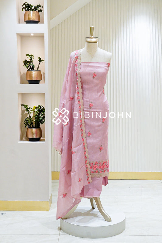 Cotta Embroidery Unstitched Salwar Suit Material Pastel Pink BJ1330
