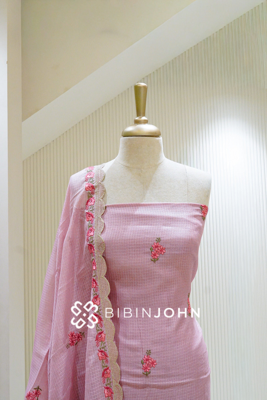 Cotta Embroidery Unstitched Salwar Suit Material Pastel Pink BJ1330