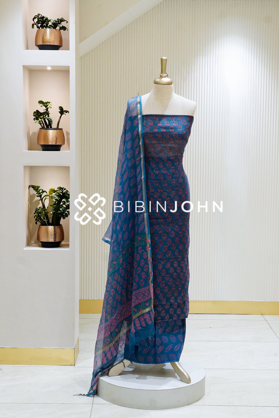 Printed Cotta Unstitched Salwar Suit Material Deep Teal Blue BJ1332