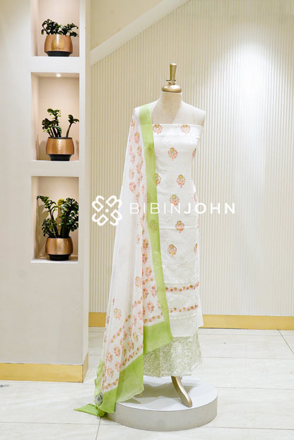 Cotton Embroidery Unstitched Salwar Suit Material White BJ1334