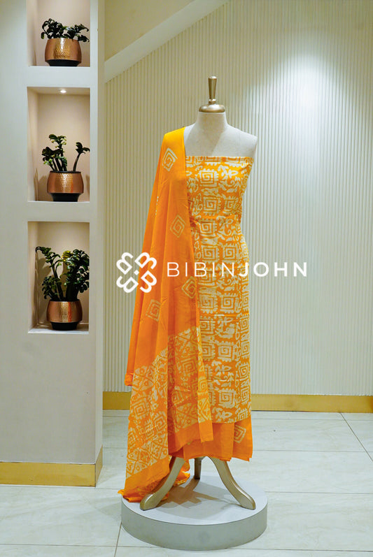 Printed Cotton Unstitched Salwar Suit Material  Mustard Yellow BJ1348