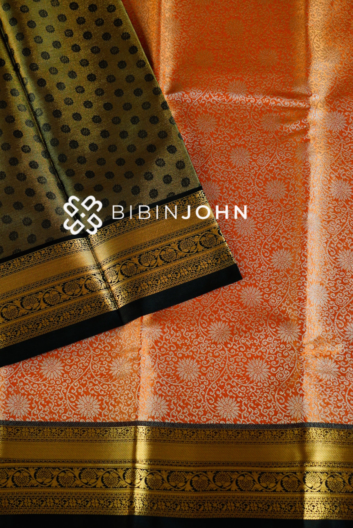 Semi Silk Saree For Women Coral Orange CLOSE VIEW