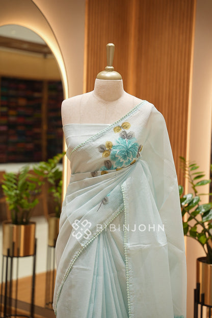 Cotta Embroidery Saree For Women Ice Blue BJ1373