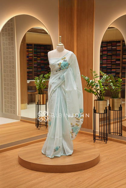 Cotta Embroidery Saree For Women Ice Blue BJ1373