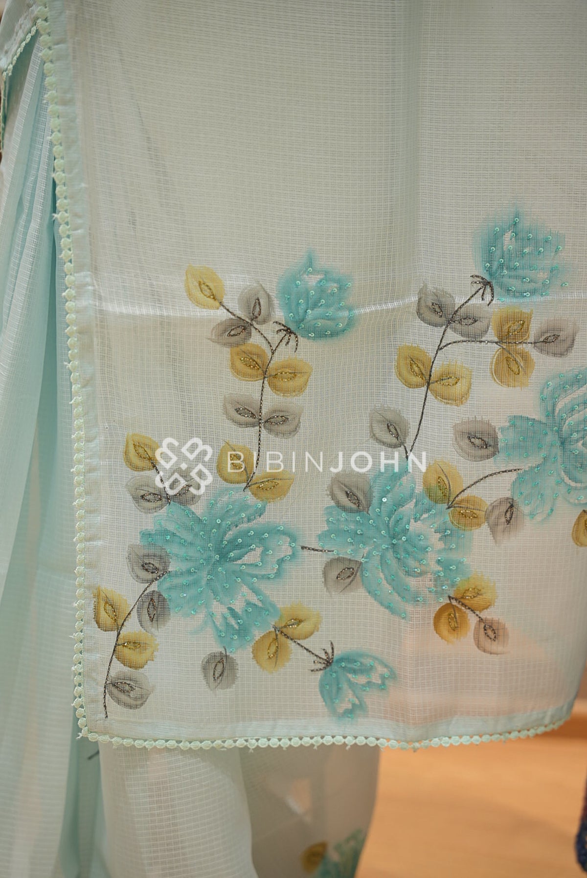 Cotta Embroidery Saree For Women Ice Blue BJ1373
