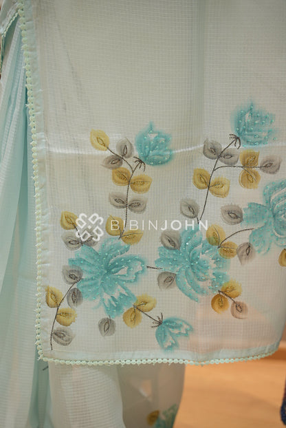 Cotta Embroidery Saree For Women Ice Blue BJ1373
