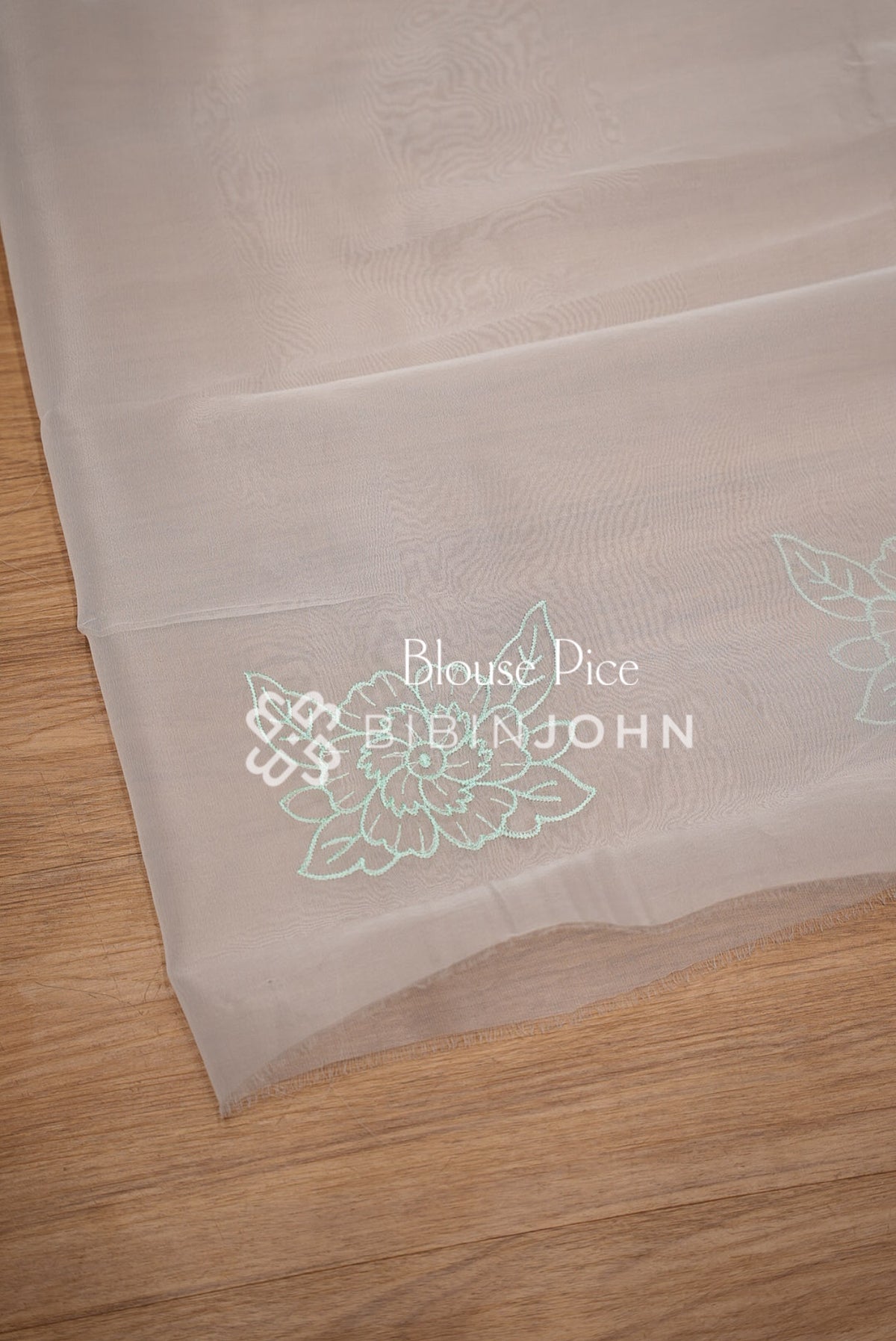 Organza Embroidery Saree For Women Ivory White with Mint Green BJ1375