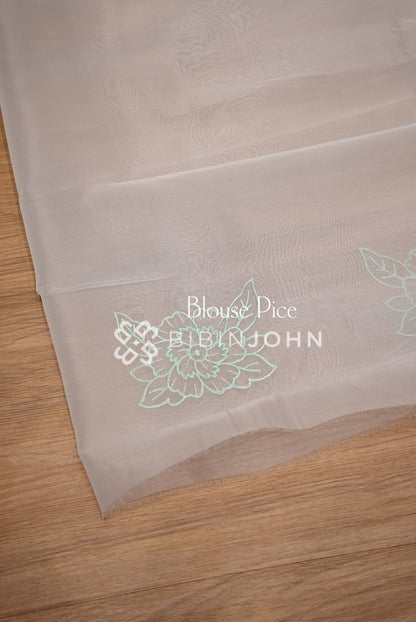 Organza Embroidery Saree For Women Ivory White with Mint Green BJ1375