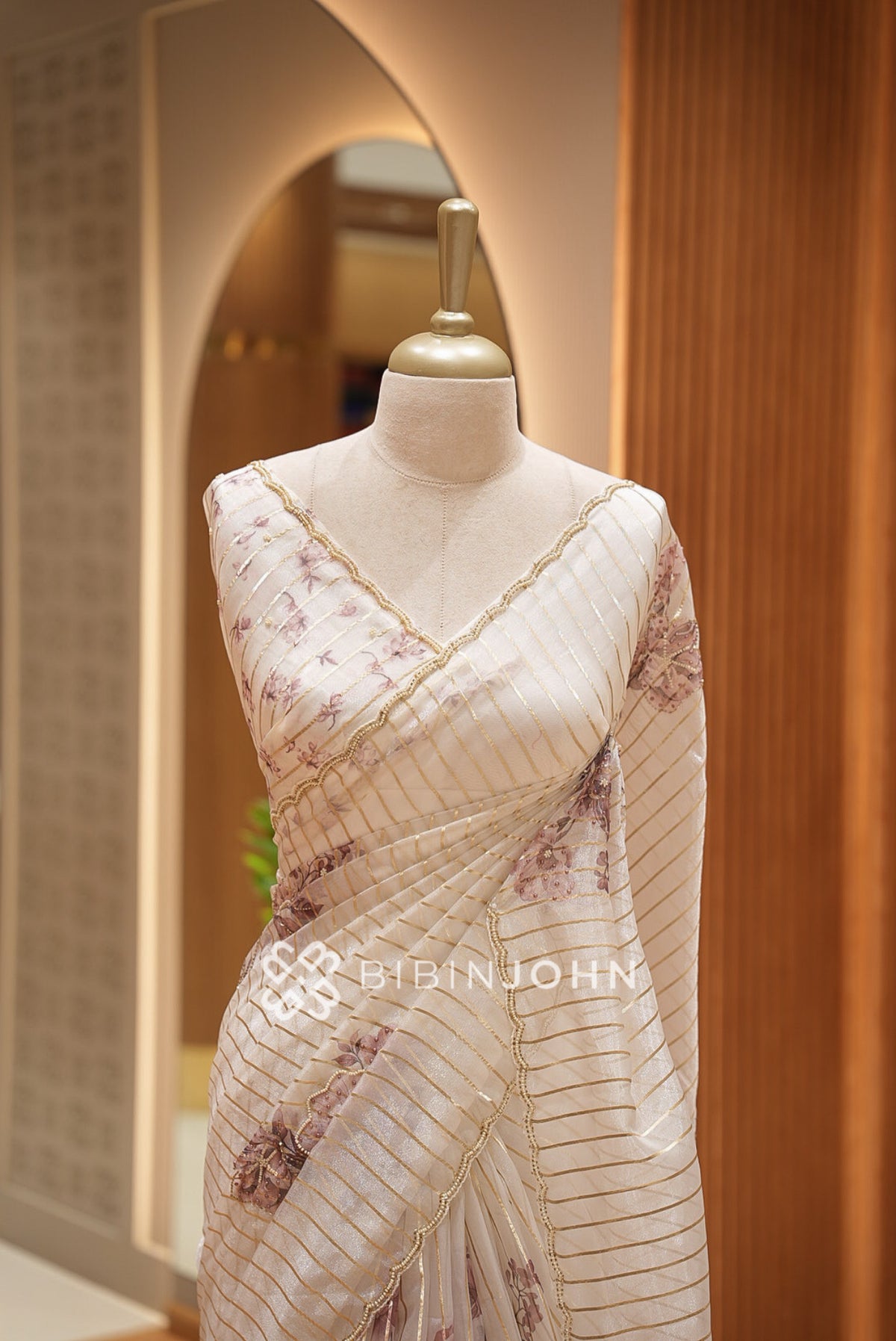 Tissue Organza Saree For Women Ivory Grey  CLOSE VIEW
