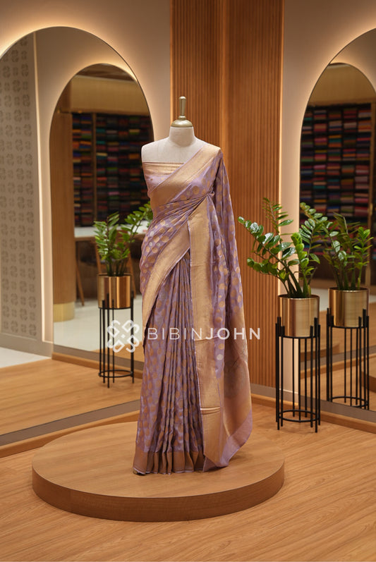 Silk Brocade Saree For Women Pastel Lavender BJ1431