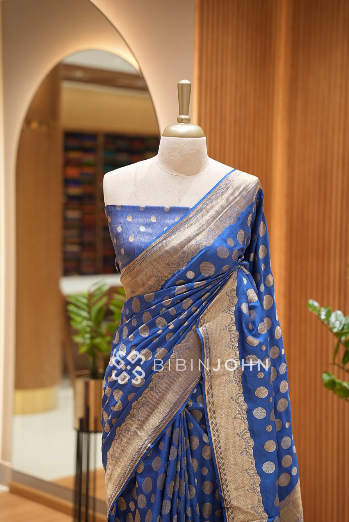 Silk Brocade Saree For Women Royal Blue BJ1433