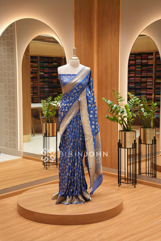 Silk Brocade Saree For Women Royal Blue BJ1433