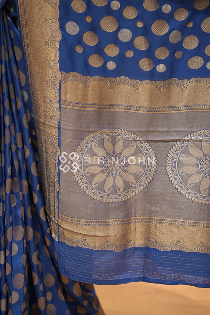 Silk Brocade Saree For Women Royal Blue BJ1433