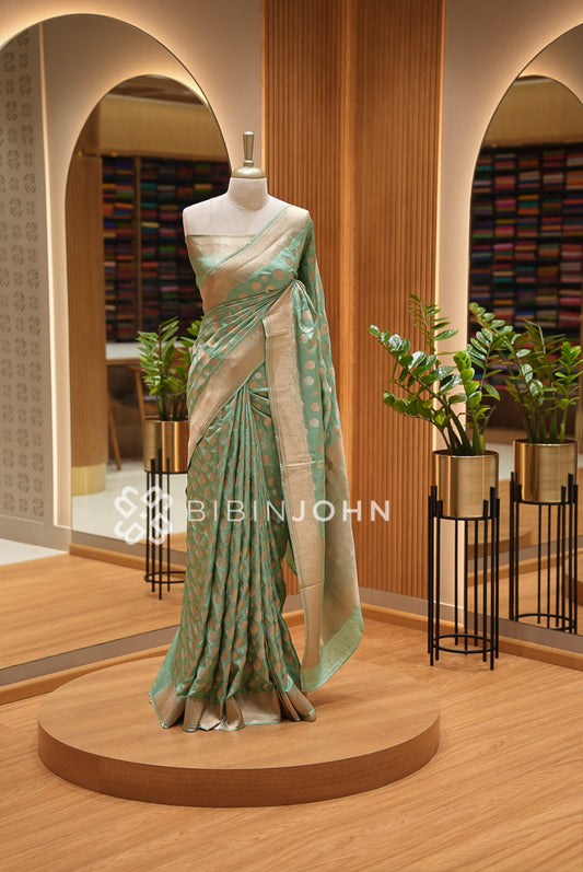 Silk Brocade Saree For Women Pastel Sage Green BJ1435