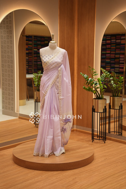 Cotta Embroidery Saree For Women Pastel Lavender BJ1439
