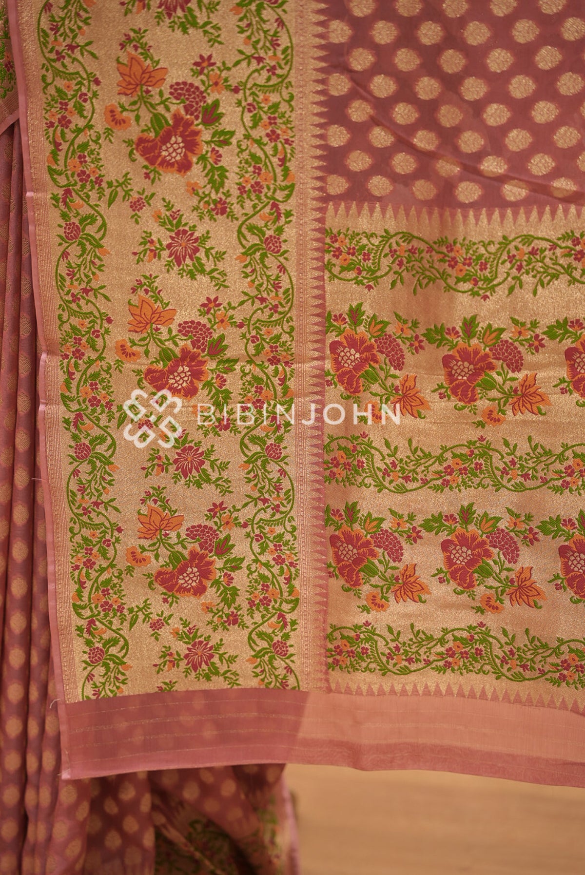 Georgette Brocade Saree For Women Dusty Rose Pink BJ1443