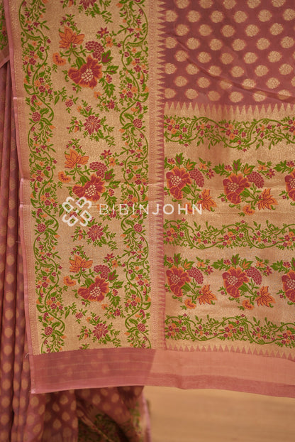 Georgette Brocade Saree For Women Dusty Rose Pink BJ1443