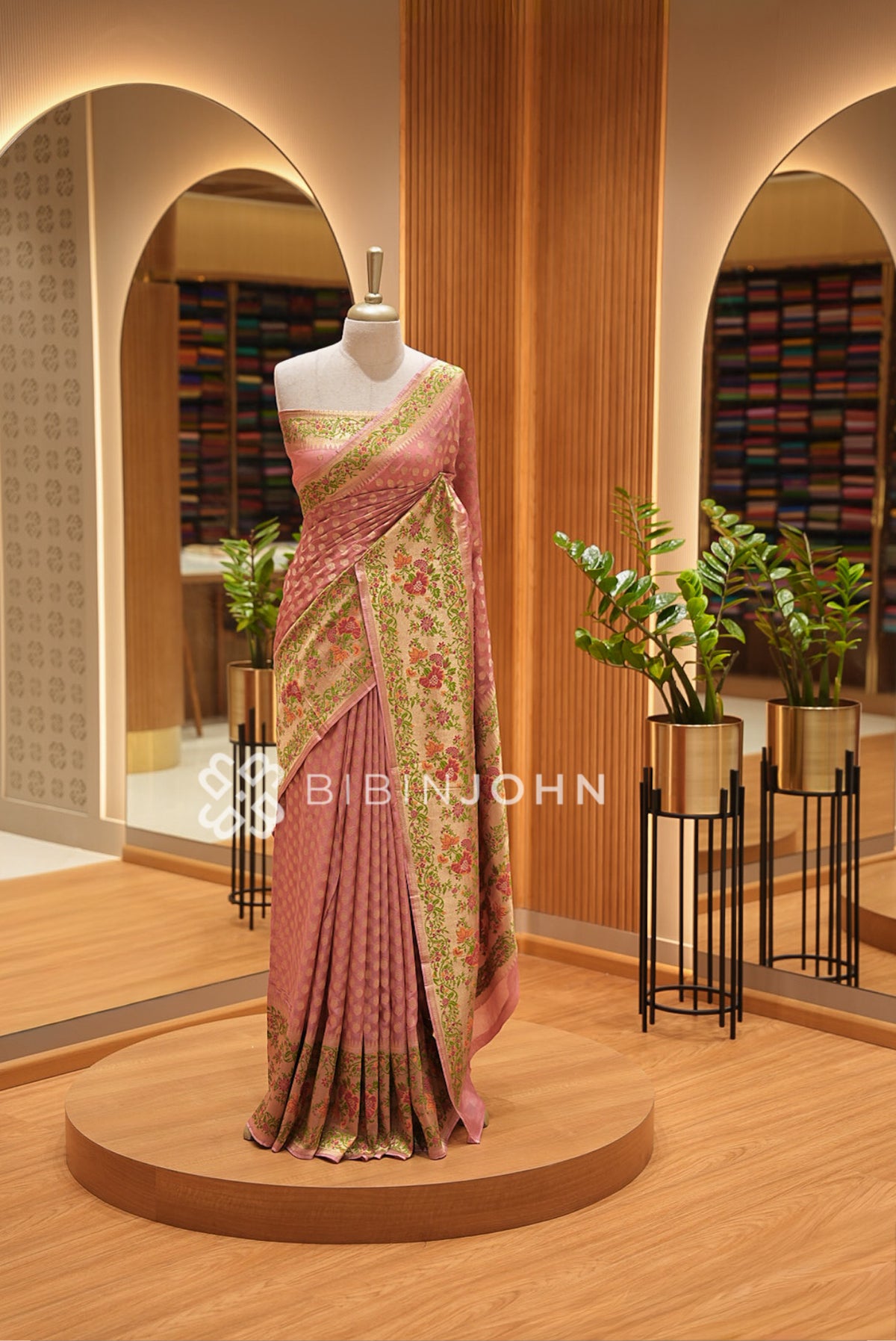 Georgette Brocade Saree For Women Dusty Rose Pink BJ1443