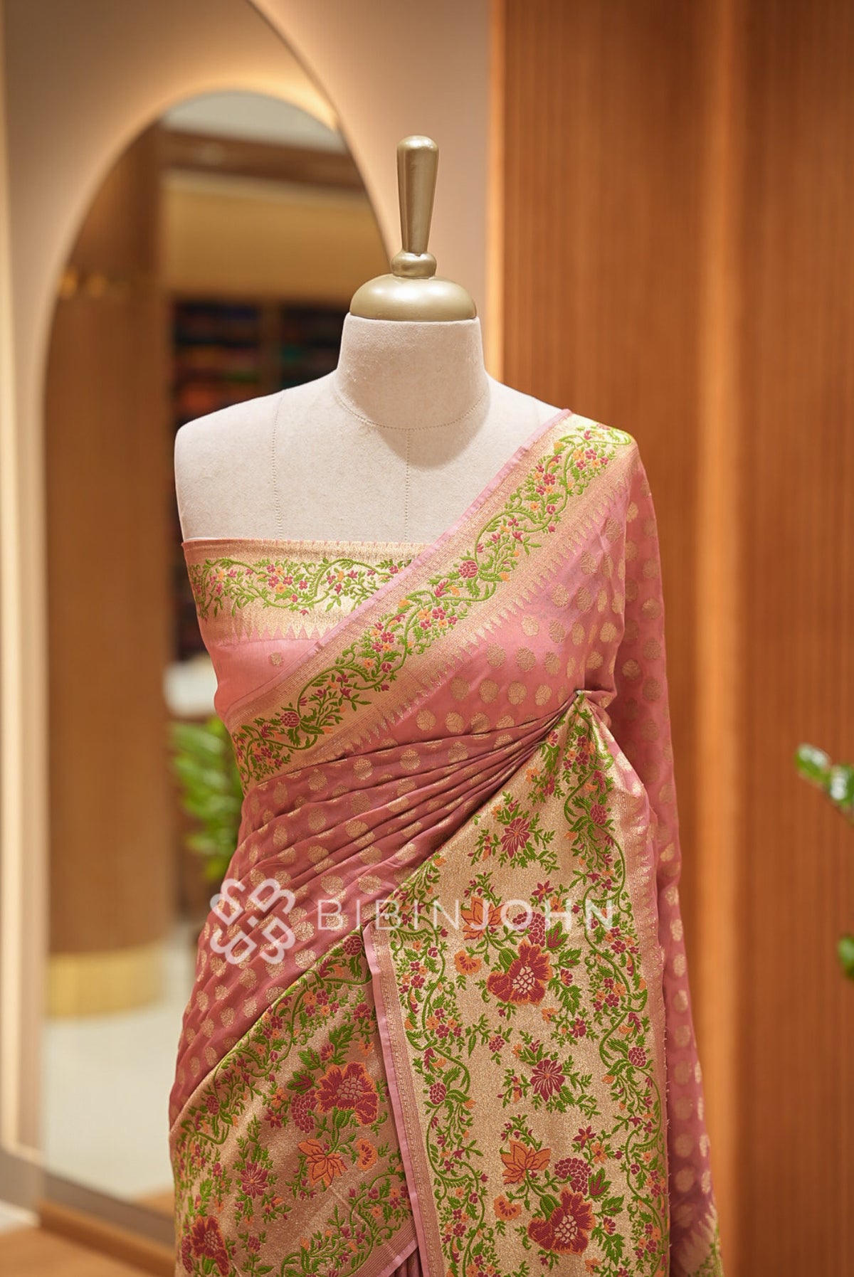 Georgette Brocade Saree For Women Dusty Rose Pink BJ1443