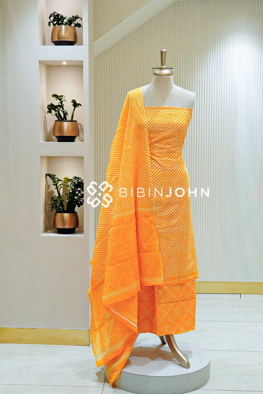 Printed Cotton Unstitched Salwar Suit Material Bright Orange BJ1479