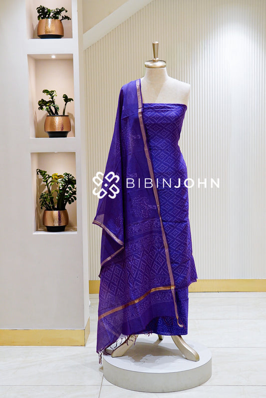 Printed Chanderi Unstitched Salwar Suit Material Royal Purple BJ1544