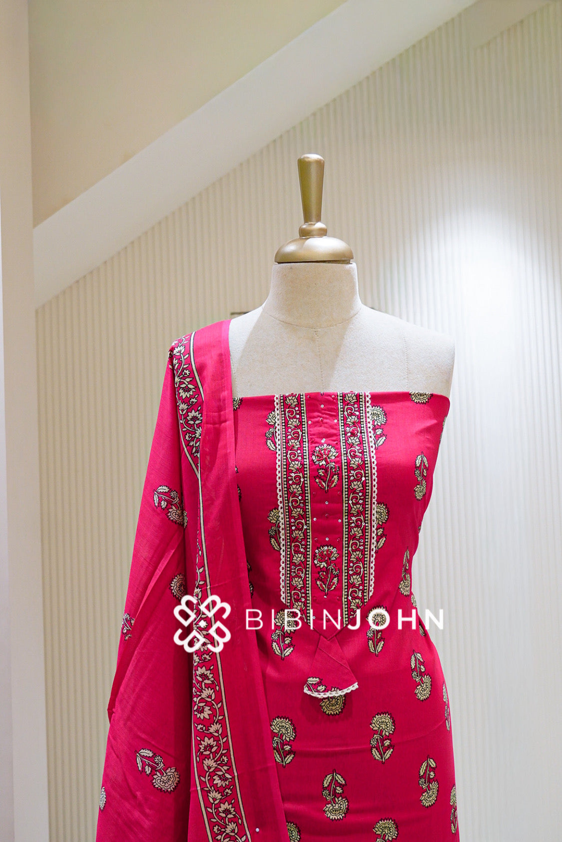Cotton Embroidery Unstitched Salwar Suit Material Rani Pink BJ1547