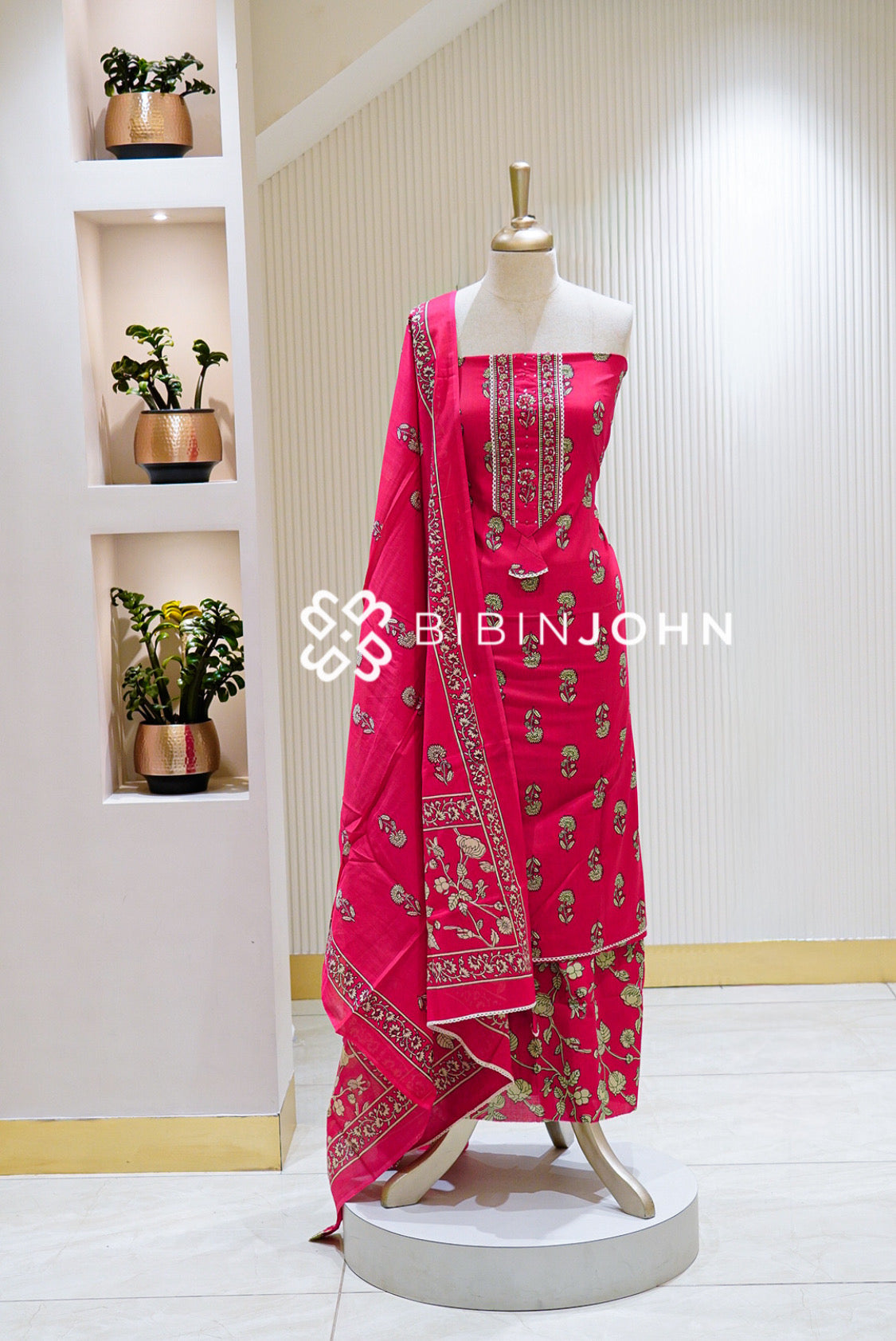Cotton Embroidery Unstitched Salwar Suit Material Rani Pink BJ1547