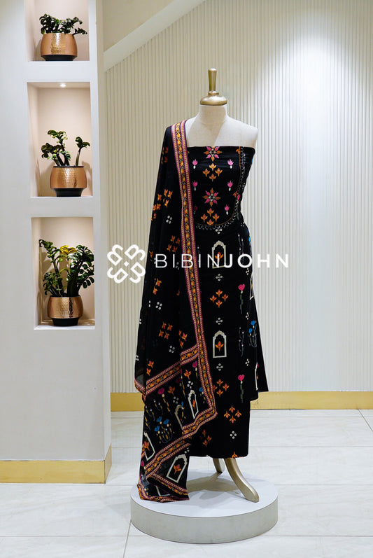 Cotton Embroidery Unstitched Salwar Suit Material Black BJ1561
